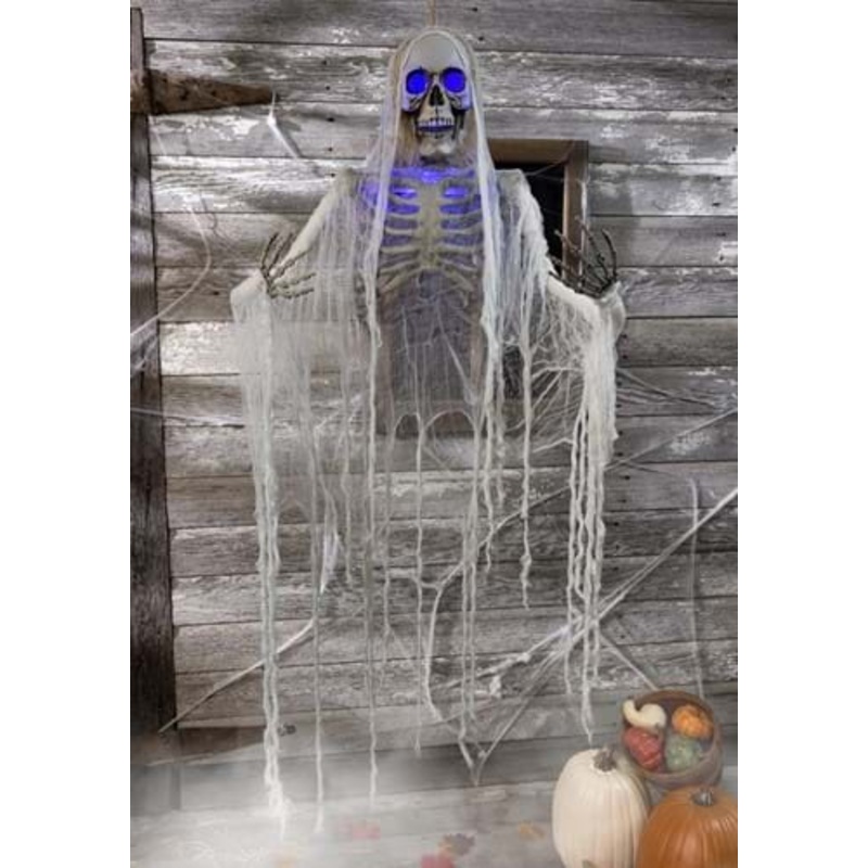 Haunted Hanging Skeleton with Light Up Blue Eyes Halloween Decoration Standard