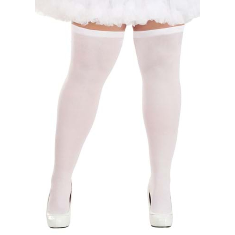Plus Size Opaque White Thigh High Stockings for Women Standard