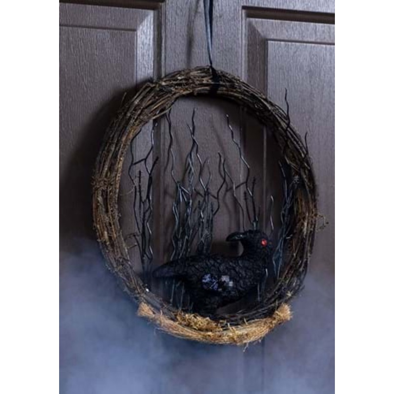 12-Inch Gothic Black Crow Halloween Wreath Decoration Standard