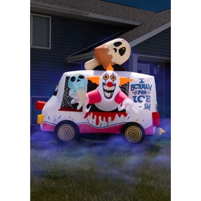 8FT Inflatable Killer Evil Clown Sweet Shrieks Ice Cream Truck Halloween Decoration Standard