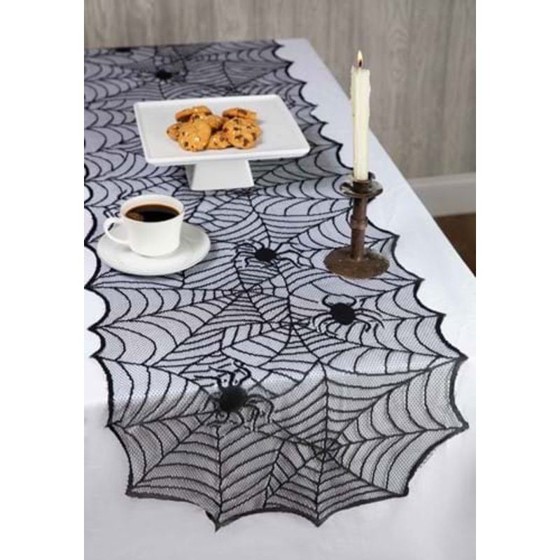 Black Spider Web Table Runner Decoration Standard