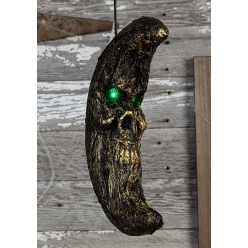 Hanging Foam Moon with Green Light-Up Eyes Halloween Decoration Standard