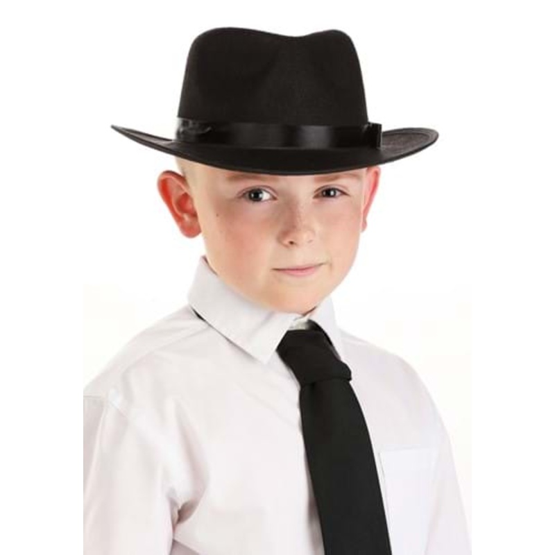 Black Gangster Costume Hat for Kids Standard