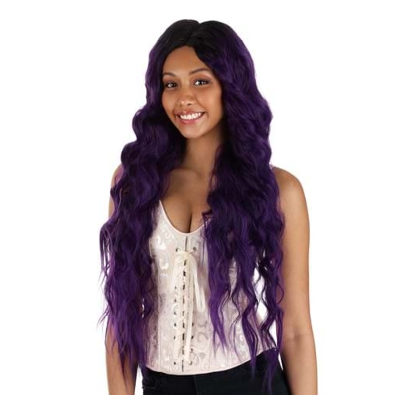 Dark Purple Long Wavy Wig Accessory Standard