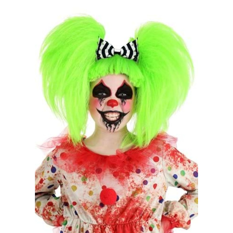 Neon Green Creepy Clown Wig for Girls Standard