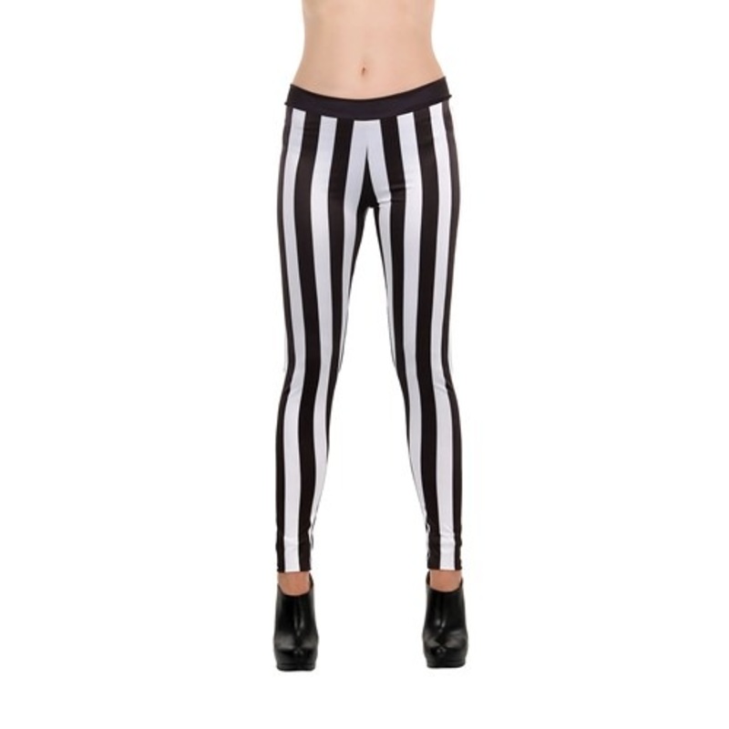 Women's Black and White Striped Leggings Standard