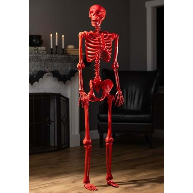 5FT Poseable Crazy Bones Skeleton in Red Halloween Decoration Standard