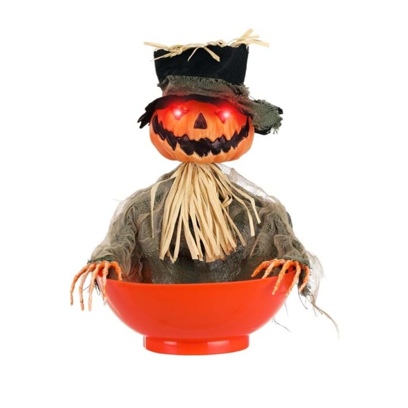 Animated Candy Bowl with Light Up Pumpkin Scarecrow Decoration Standard