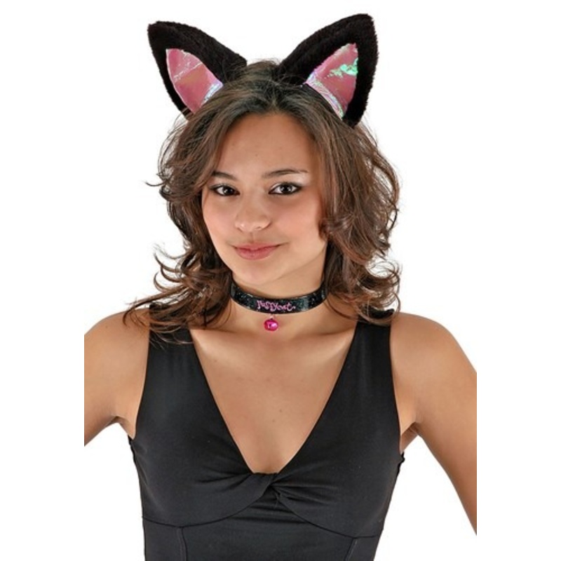 Cat Ears Headband Collar & Tail Kit Black & Pink Standard