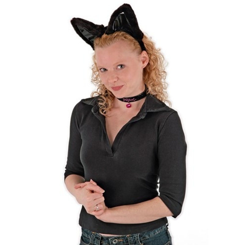 Cat Ears Headband Collar & Tail Kit Black Standard