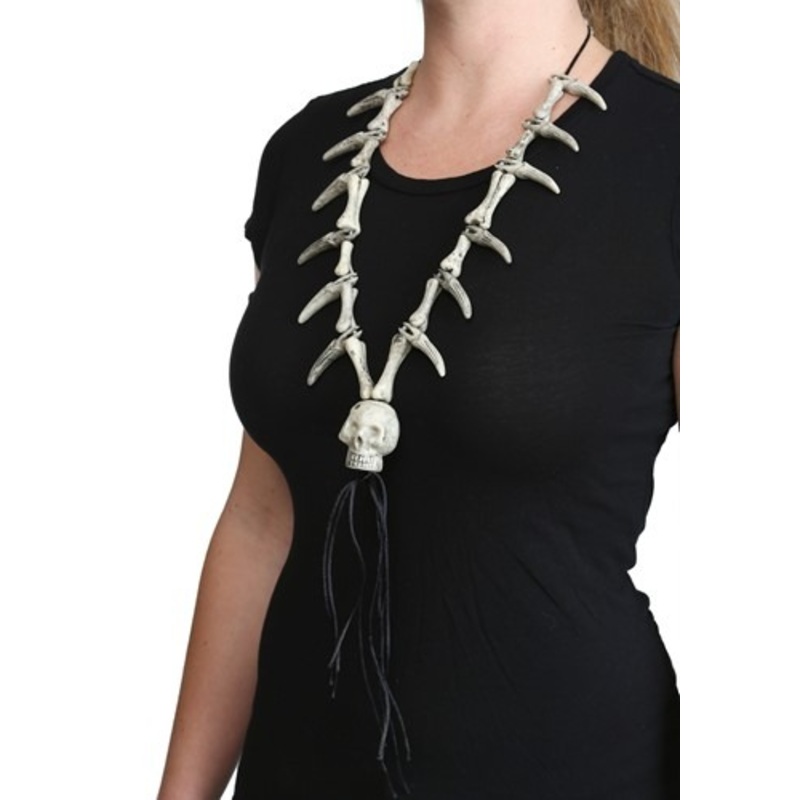 Adult Faux Ivory Costume Necklace with Skull Pendant Standard