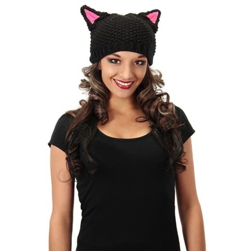 Knitted Black Cat Beanie Standard
