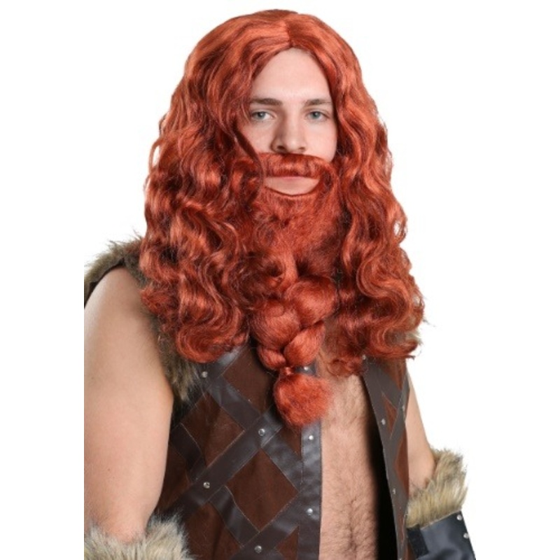 Men's Red Viking Wig and Beard Set Standard