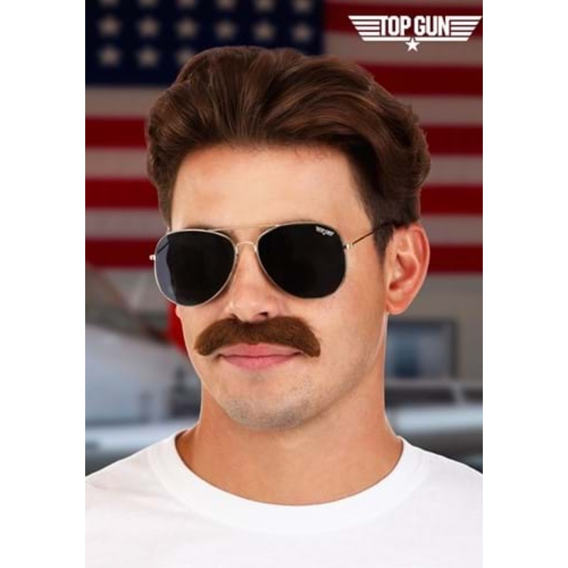 Top Gun Sunglasses & Mustache Costume Kit for Adults Standard