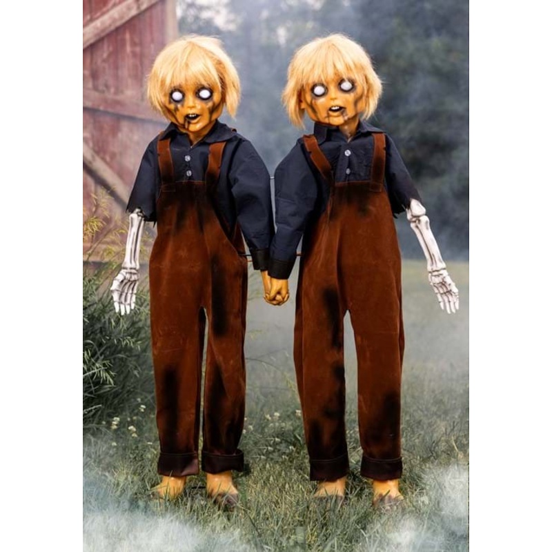 4FT Creepy Twin Boys Animatronic Halloween Decoration Standard