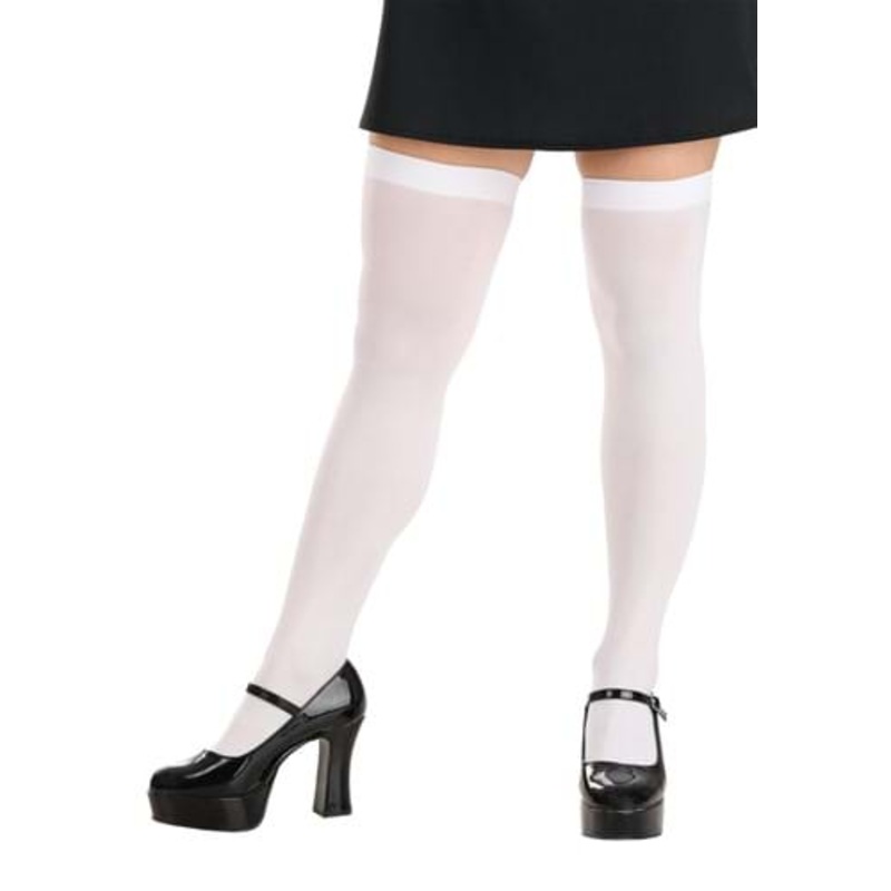 Opaque White Thigh High Stockings for Women Standard