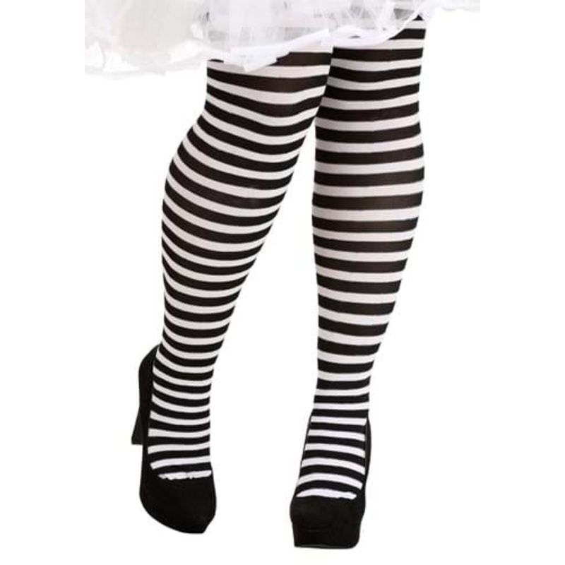 Plus Size Black/White Striped Tights for Women Plus
