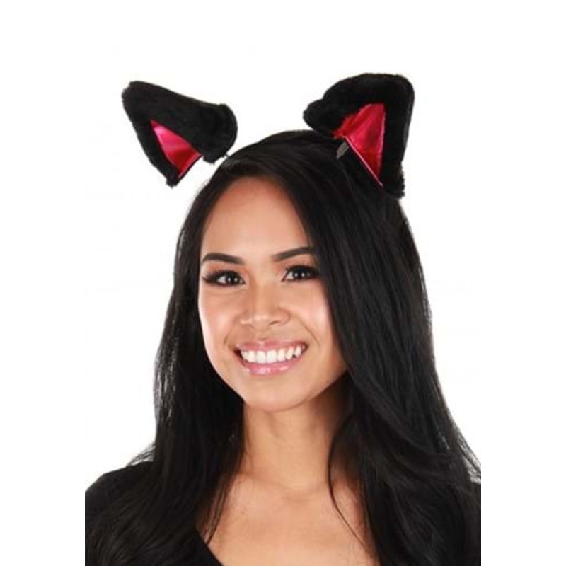 Springy Cat Ears Plush Black Costume Headband Standard