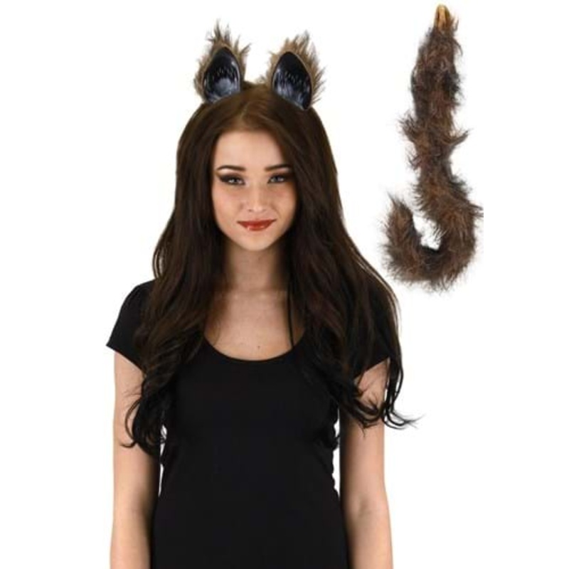 Furry Brown Cat Ears and Tail Standard