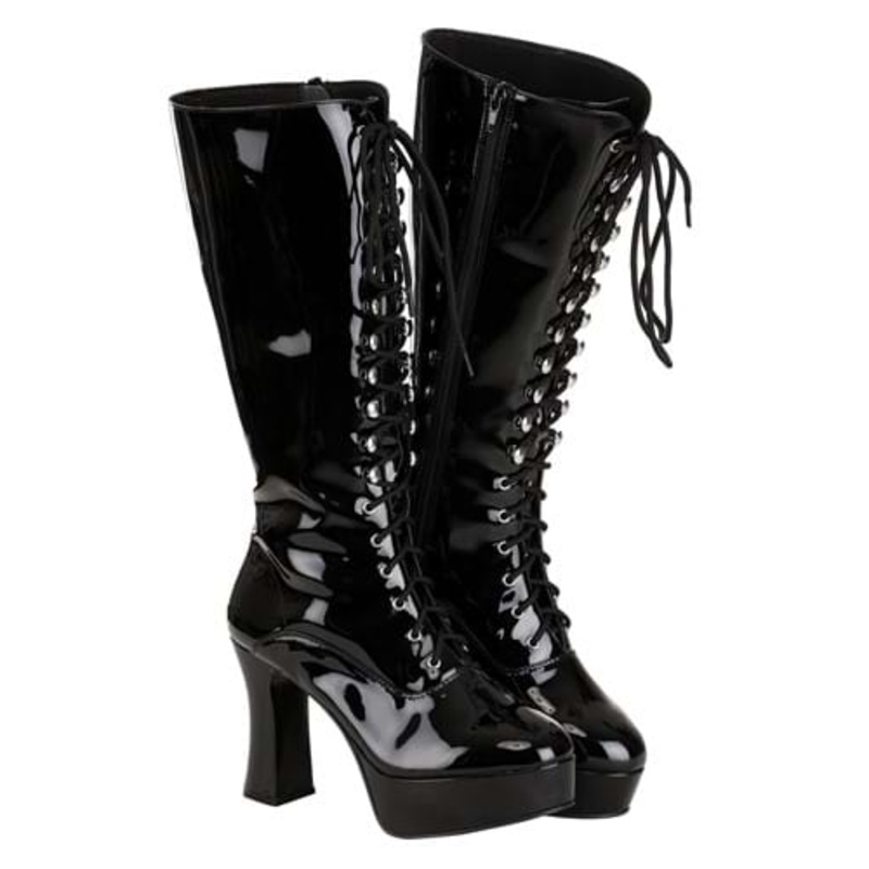 Sexy Black Faux Leather Knee High Boots for Women Size 6
