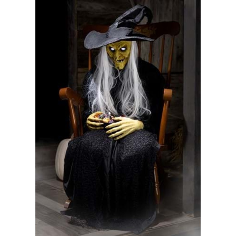 3.5FT Seated Witch Holding Candy Bowl Animatronic Decoration Standard