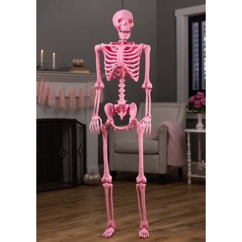 5 Foot Poseable Crazy Bones Skeleton in Pink Halloween Decoration Standard
