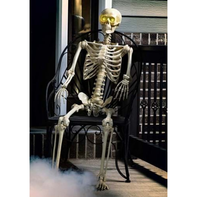 5FT Light Up Yellow Eyes Poseable Human Skeleton Halloween Prop Standard