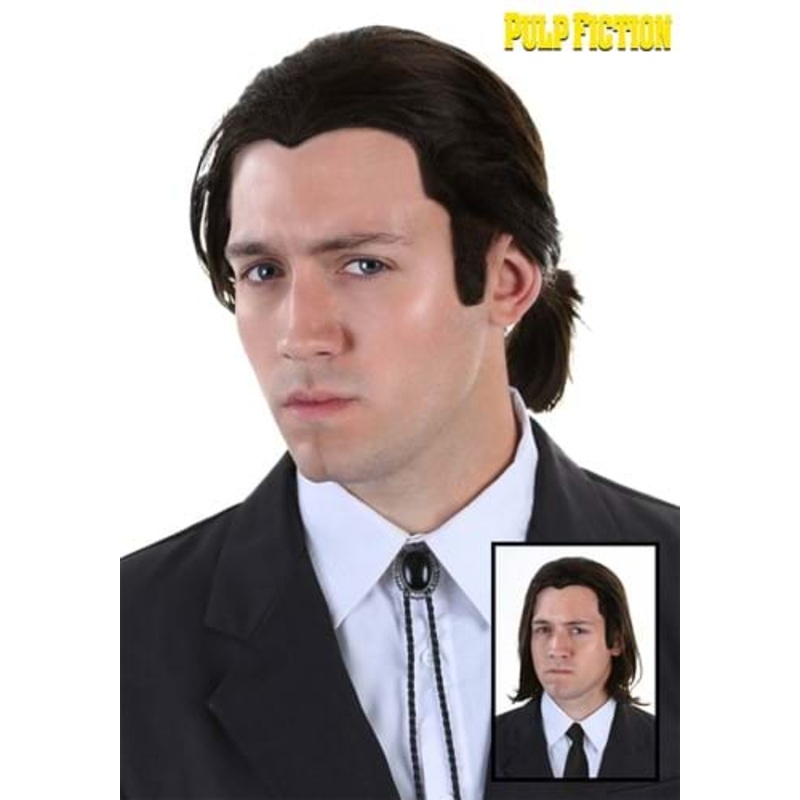 Men's Pulp Fiction Vincent Vega Wig and Bolo Tie Costume Set Standard