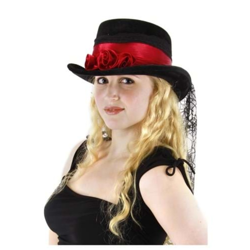 Gothic Red Rose Top Hat Standard