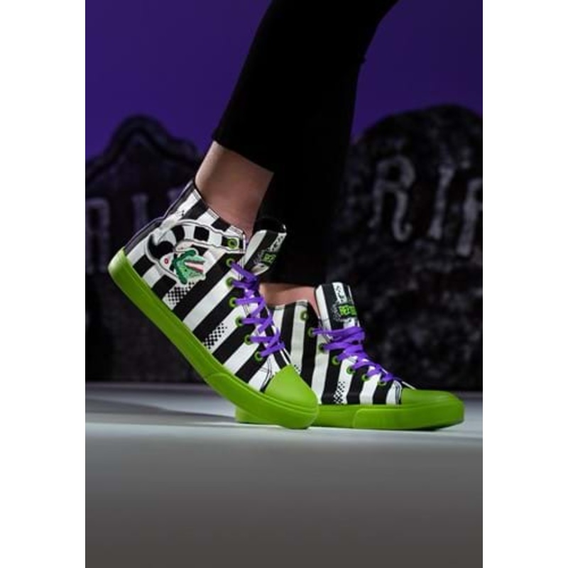 Unisex Beetlejuice Black and White Striped Sneakers Men's 5 / Women's 7