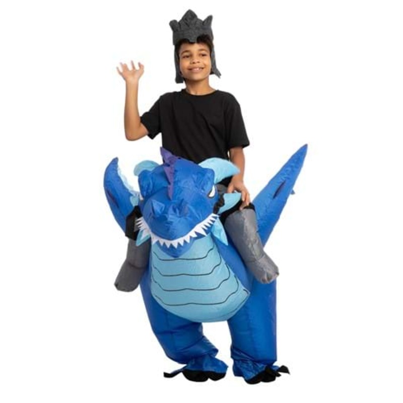 Inflatable Blue Dragon Ride-On Costume for Kids