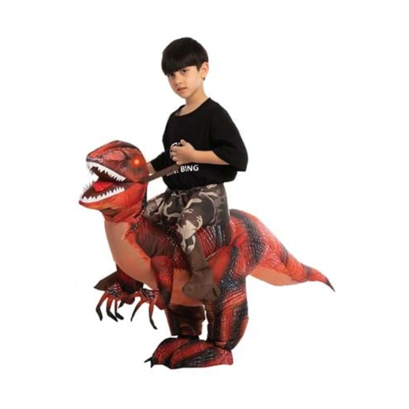Inflatable Riding a Red Raptor Costume for Kids