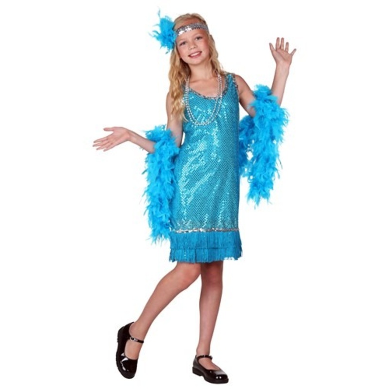 Turquoise Sequin and Fringe Flapper Costume for Girls