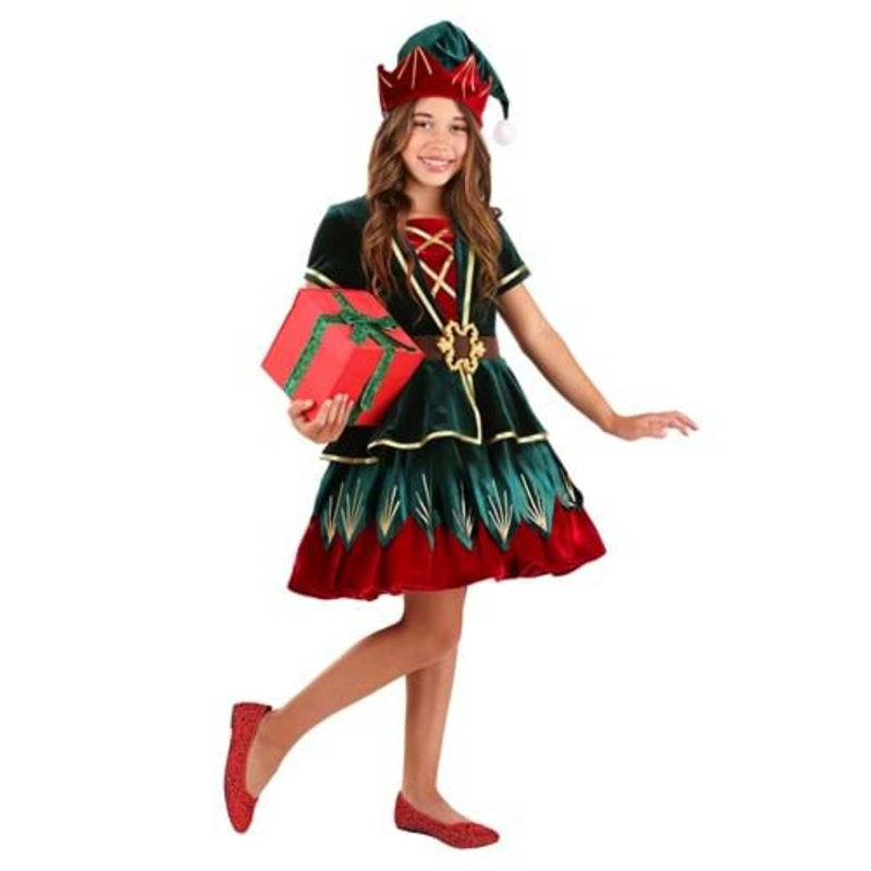 Girl's Deluxe Christmas Elf Costume Large