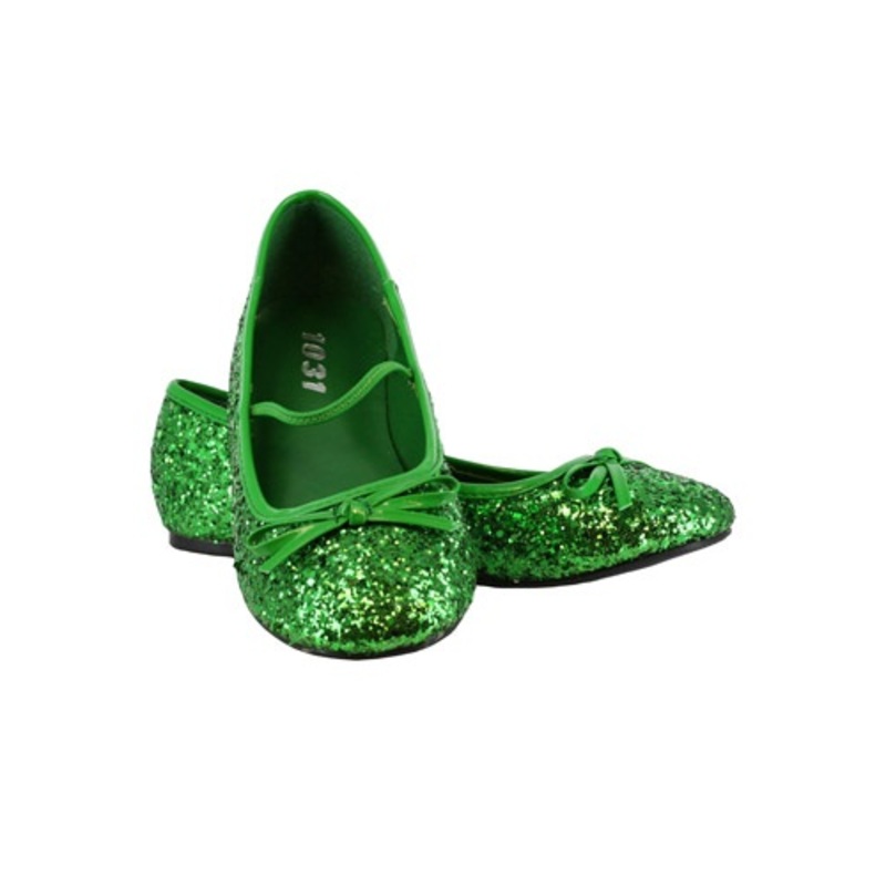 Girls Green Glitter Ballet Flats Small