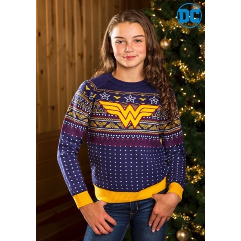 Kids Wonder Woman Navy Ugly Christmas Sweater 3T