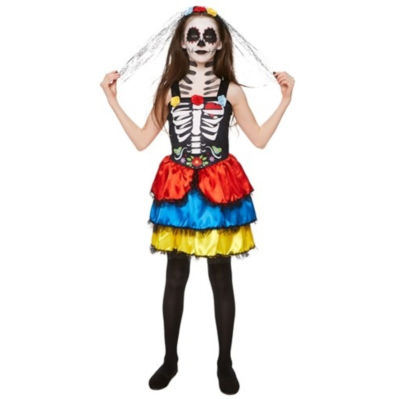 Girls' Day of the Dead Costume Skeleton Dress Large