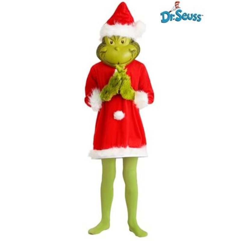 The Grinch Santa Deluxe Costume with Mask for Kids Small/Medium