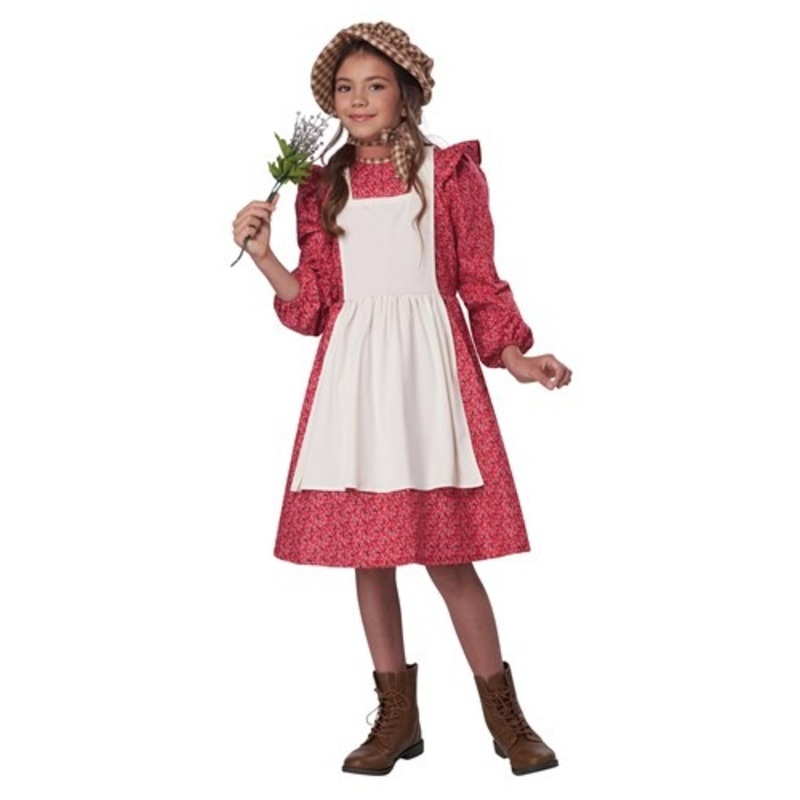 Red Frontier Settler Costume for Girls  Small