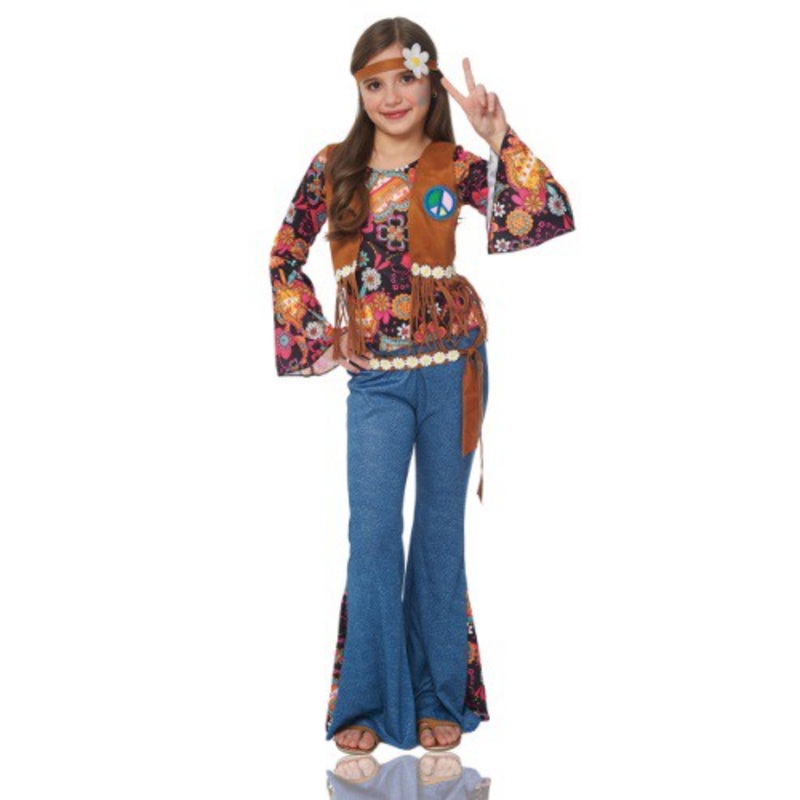 Girl's Peace Out Hippie Costume Large