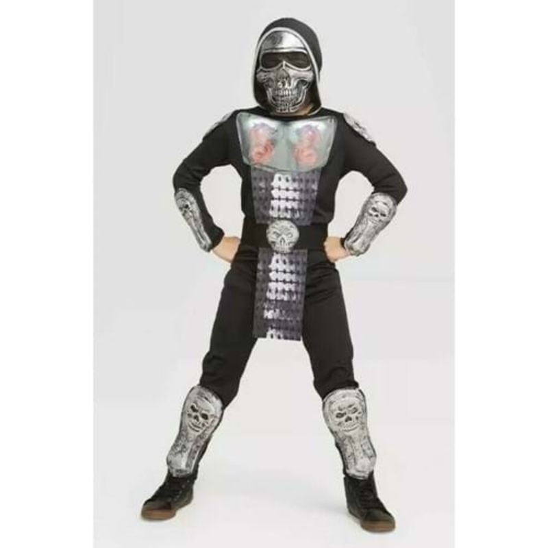 Light Up Iron Skull Kids Ninja Costume Small