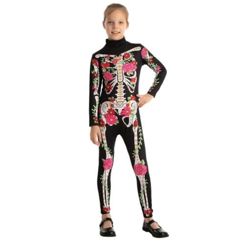 Girl's Floral Skeleton Costume Medium