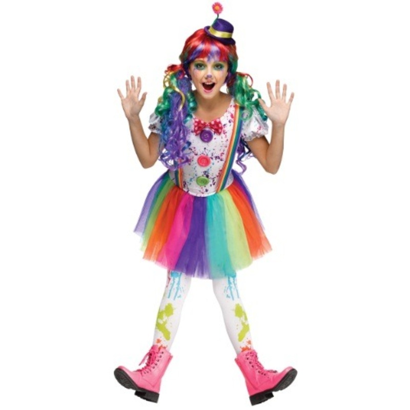 Crazy Color Clown Costume for Girls Medium