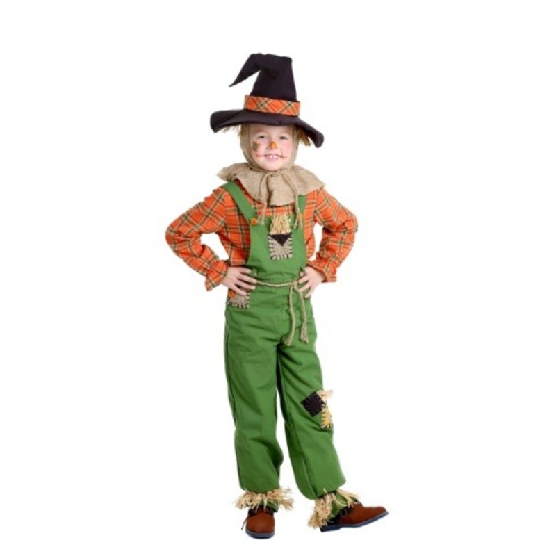 Boy's Green Overalls Scarecrow Costume Small