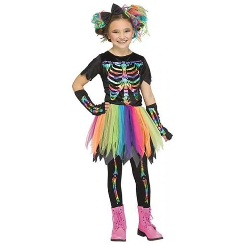 Girls Rainbow Foil Skele-Girl Costume Small