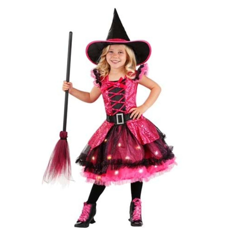 Girl's Pink Light Up Witch Medium