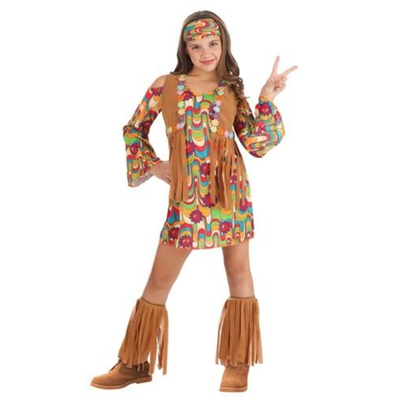Girl's Woodstock Flower Hippie Costume Dress Small