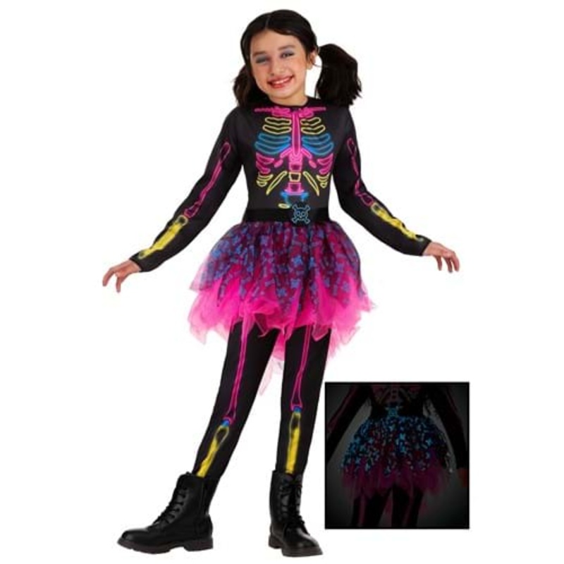Neon Skeleton Costume Dress for Girls Small