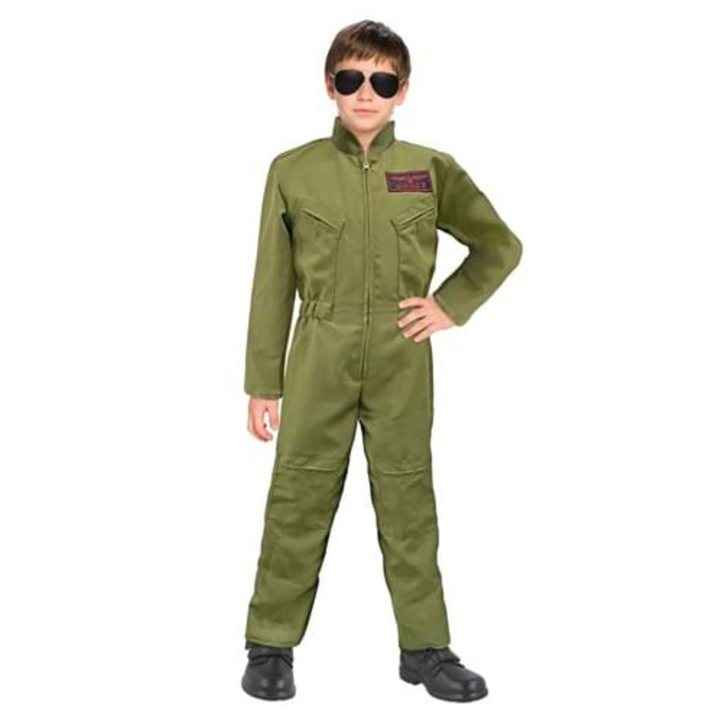 Green Fighter Pilot Jumpsuit Costume for Boys Small