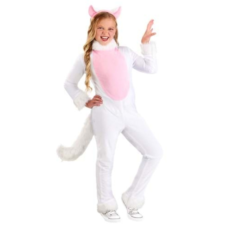 Kid's Big Tailed White Cat Costume Small